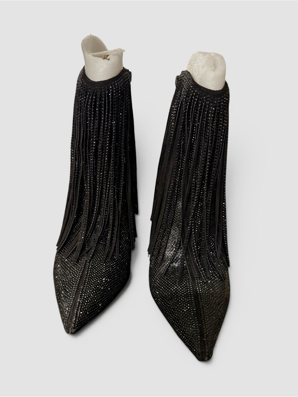 INC International Concepts Black Rhinestone Fringe Ankle Boots - Picture 7 of 12
